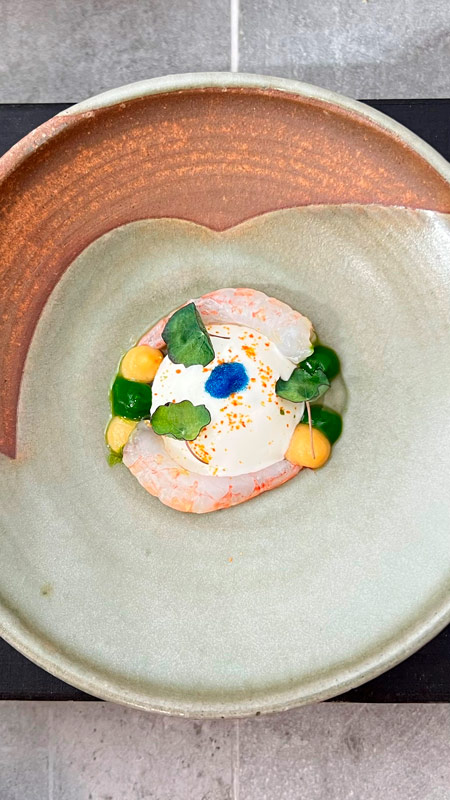 Quisquillas de Santa Pola con emulsión de ostras y bullabesa