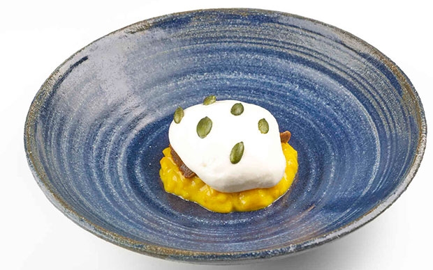 Falso risotto de calabaza, papada, erizos y quisquillas, de Paolo Casagrande Falso risotto de calabaza, papada, erizos y quisquillas, de Paolo Casagrande